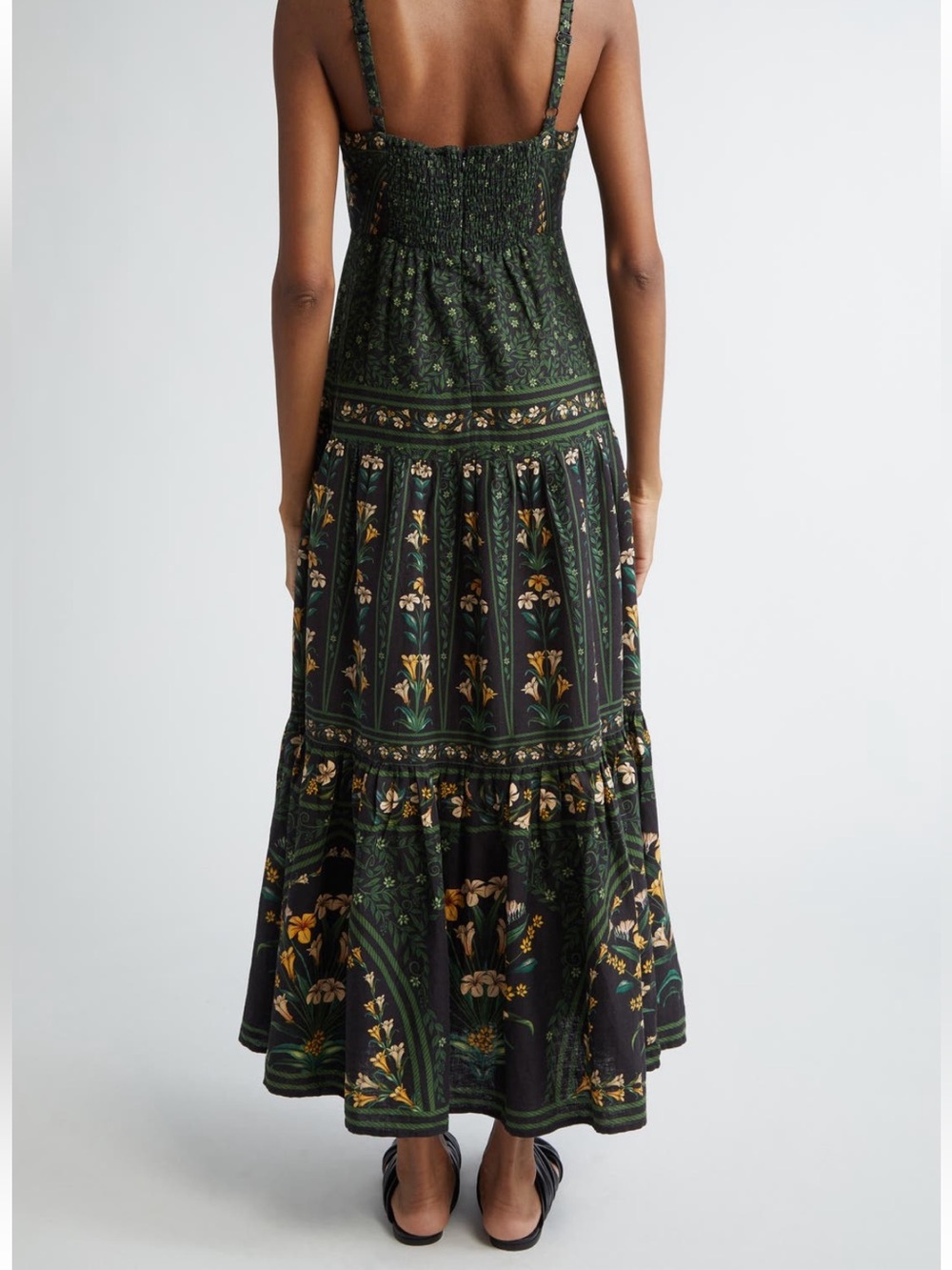 FARM Rio Flowers Arch Back Dark Green Maxi Dress with Yellow Floral Print - Picture 2 of 11